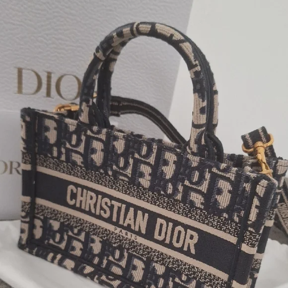 Dior Navy and Cream Mini Book Tote Bag - Picture 2 of 6